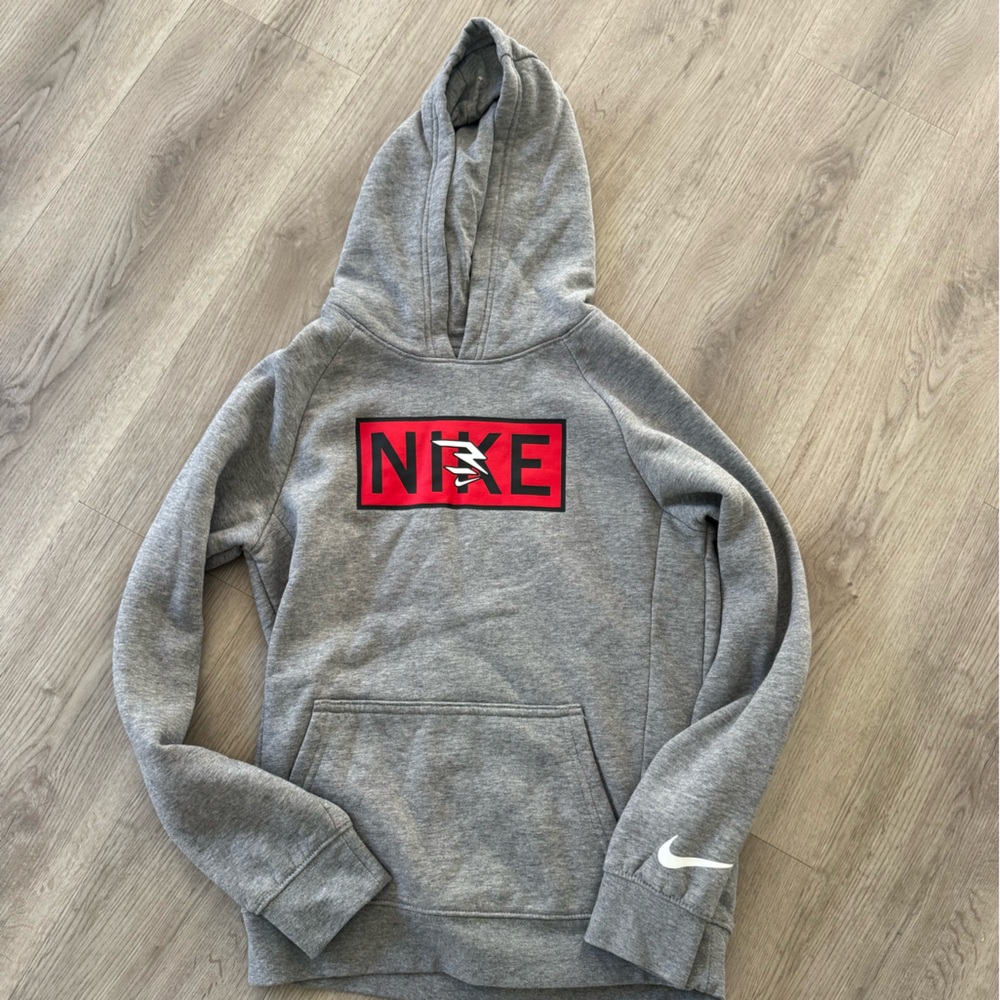 Nike Gray Hoodie with Red Logo Youth
